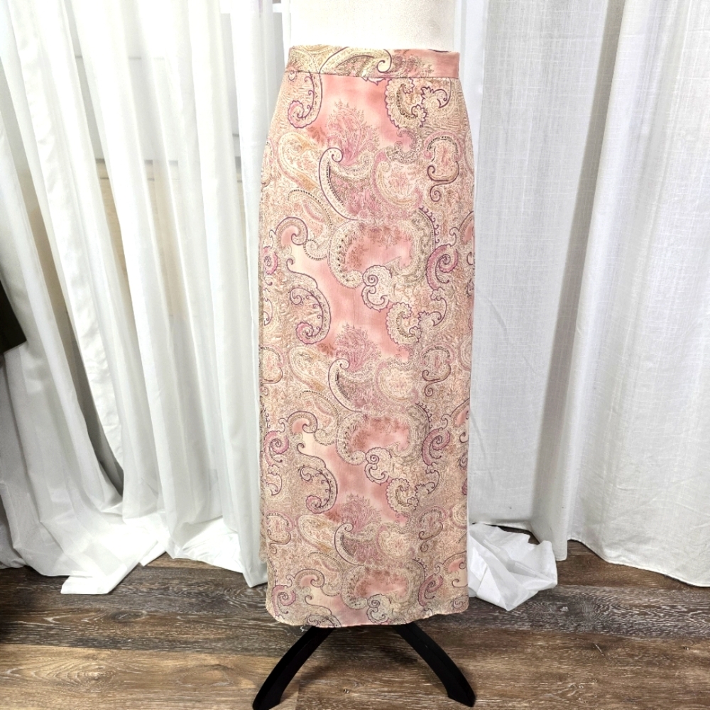 2/$30 Pastel Powder Pink Paisley Maxi Pencil Skirt Womens‎ Size 14 Boho Cottage